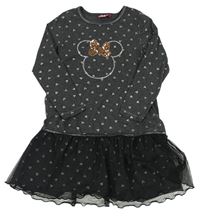 Sivo-čierne bavlněno/tylové šaty s Minnie zn. Disney