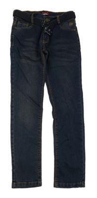 Tmavomodré skinny rifle s opaskom