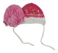 2x čepice růžová turbanová+ růžová s vážkami