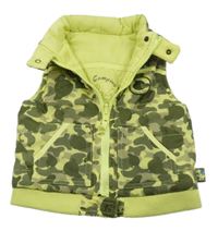 Neonově žluto-khaki army šusťáková zateplená oboustranná vesta 