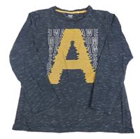 Tmavomodré melírované tričko s písmenem Yigga