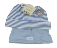 Nové - 2x bavlněná čepice modrá s nášivkou+ pruhovaná George