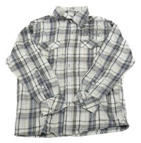 Bílo-modro-béžovo-černá kostkovaná košile s nápisem Pocopiano