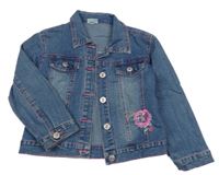 Modrá rifľová bunda s kvietkom