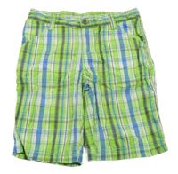 Zeleno-bílo-modré kostkované plátěné kraťasy Chapter young