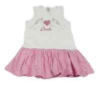 Bielo-ružové bavlnené šaty s jednorožci z kamínků