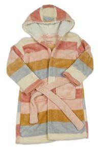 Ružovo-bielo-modrý pruhovaný chlpatý župan s kapucňou Primark