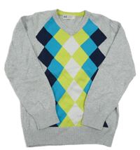 Svetlošedá -zeleno-biely vzorovaný sveter H&M
