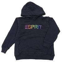Tmavomodrá mikina s farebným nápisom a kapucňou Esprit