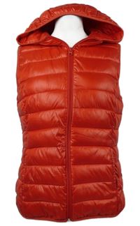 Dámska červená šušťáková prešívaná zateplená vesta s kapucňou zn.