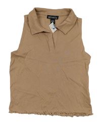 Svetlohnedý crop top s golierikom New Look