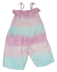 Růžovo-světlemodrý batikovaný culottes overal s volánkem Matalan