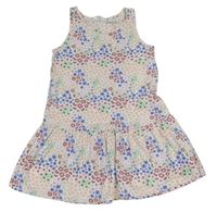 Bielo-modro-svetloružové kvetované bavlnené šaty H&M