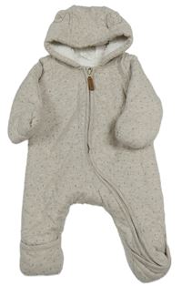 Béžovošedá vzorovaná zateplená kombinéza s kapucňou H&M