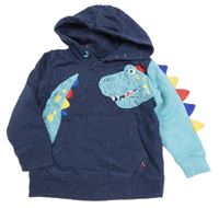 Tmavo-světlemodrá mikina s dinosaurem a kapucí George