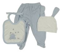 3set - Svetlomodré bodkovaná é polodupky + čepice + podbradník