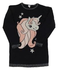 Čierne pletené šaty s jednorožcom Dopodopo