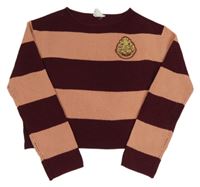Vínovo-staroružový pruhovaný crop sveter s nášivkou - Harry Potter H&M