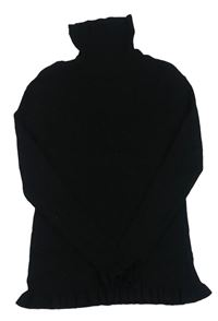 Čierny rebrovaný svetrový rolák s volánikmi PRIMARK