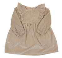 Světlerůžové sametové žebrované šaty s volánky F&F