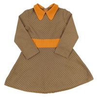 Oranžovo-sivé vzorované šaty s golierikom