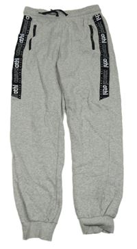 Sivé melírované tepláky s pruhom s nápisom H&M