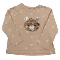 Starorůžové triko s medvídkem z flitrů Next