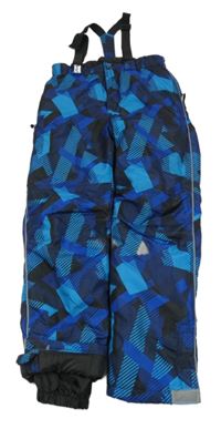 Černo-modro-safírové vzorované šusťákové zimní oteplovačky s odepínacími kšandami Scout