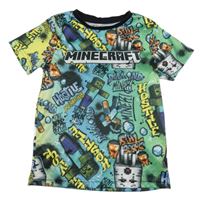Modro-zelené tričko s nápisy - Minecraft