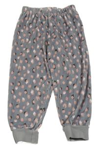 Sivo-ružové plyšové pyžamové nohavice