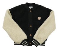 Čierno-béžová huňatá bunda s výšivkou Garcia