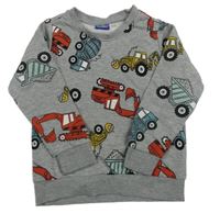 Sivá melírovaná mikina so stavebními stroji Lupilu