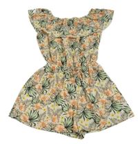 Světlebéžovo-farebný kvetovaný kraťasový overal Name it