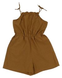 Skořicový kockovaný kraťasový overal H&M