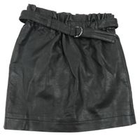 Čierna koženková paper bag sukňa s opaskom River Island