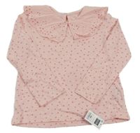 Nové - růžové květované triko s madeirovým límcem dunnes