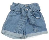 Modré paper bag riflové kraťasy s páskem Denim Co.