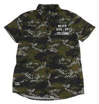 Kaki-čierna army plátenná košeľa s nápismi Chapter young