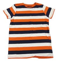 Tmavomodro-oranžovo-biele pruhované tričko Primark