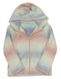 Barevná pruhovaná chlupatá propínací mikina s kapucí - jednorožec H&M
