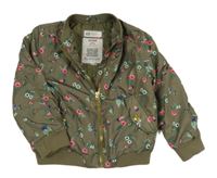 Khaki šusťáková zateplená bunda s kytičkami H&M