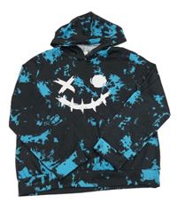 Čierno-modrá batikovaná mikina s obrázkom a kapucňou