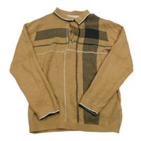 Béžovo-čierny pruhovaný sveter s golierikom Next