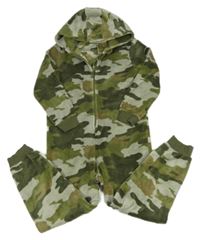 Kaki-sivo-béžová army chlpatá kombinéza s kapucňou M&S