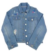 Modrá tepláková rifľová bunda s jednorožcom Nutmeg