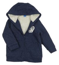 Tmavomodrá propínací zateplená mikina s bobrem a kapucí Dopodopo