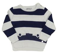 Tmavomodro-biely pruhovaný sveter s kvetmi Marines