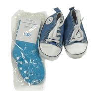 Nové - 2set - Modré plátenné capáčky vel 18 + modré ponožky