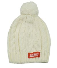 Smetanová pletená čepice s bambulí a nášivkou 