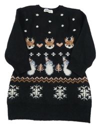 Čierne svetrové vlnené šaty so zvieratkami H&M